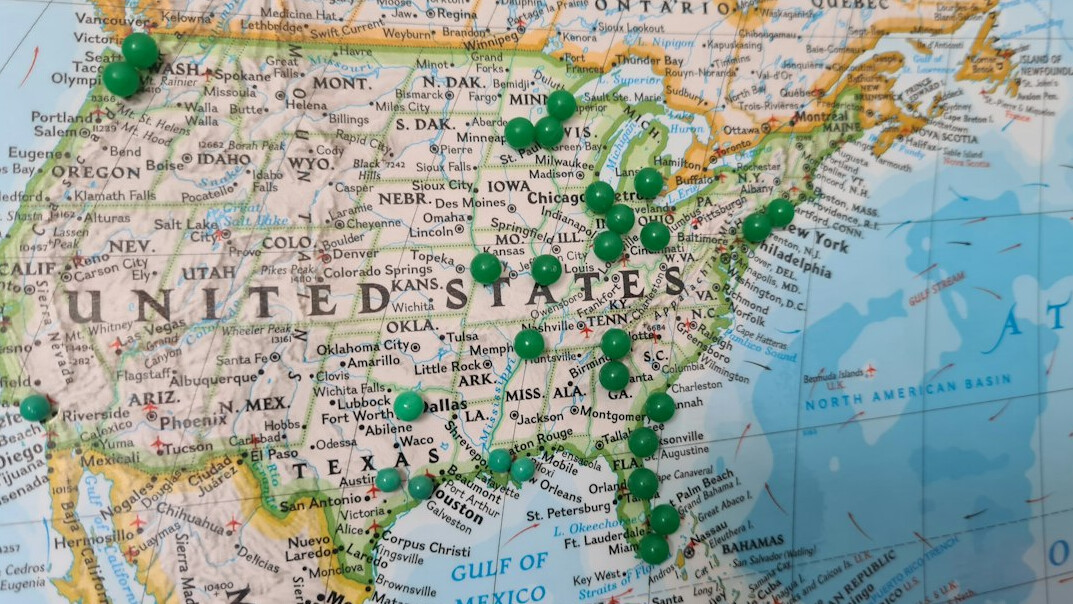 world map with markers